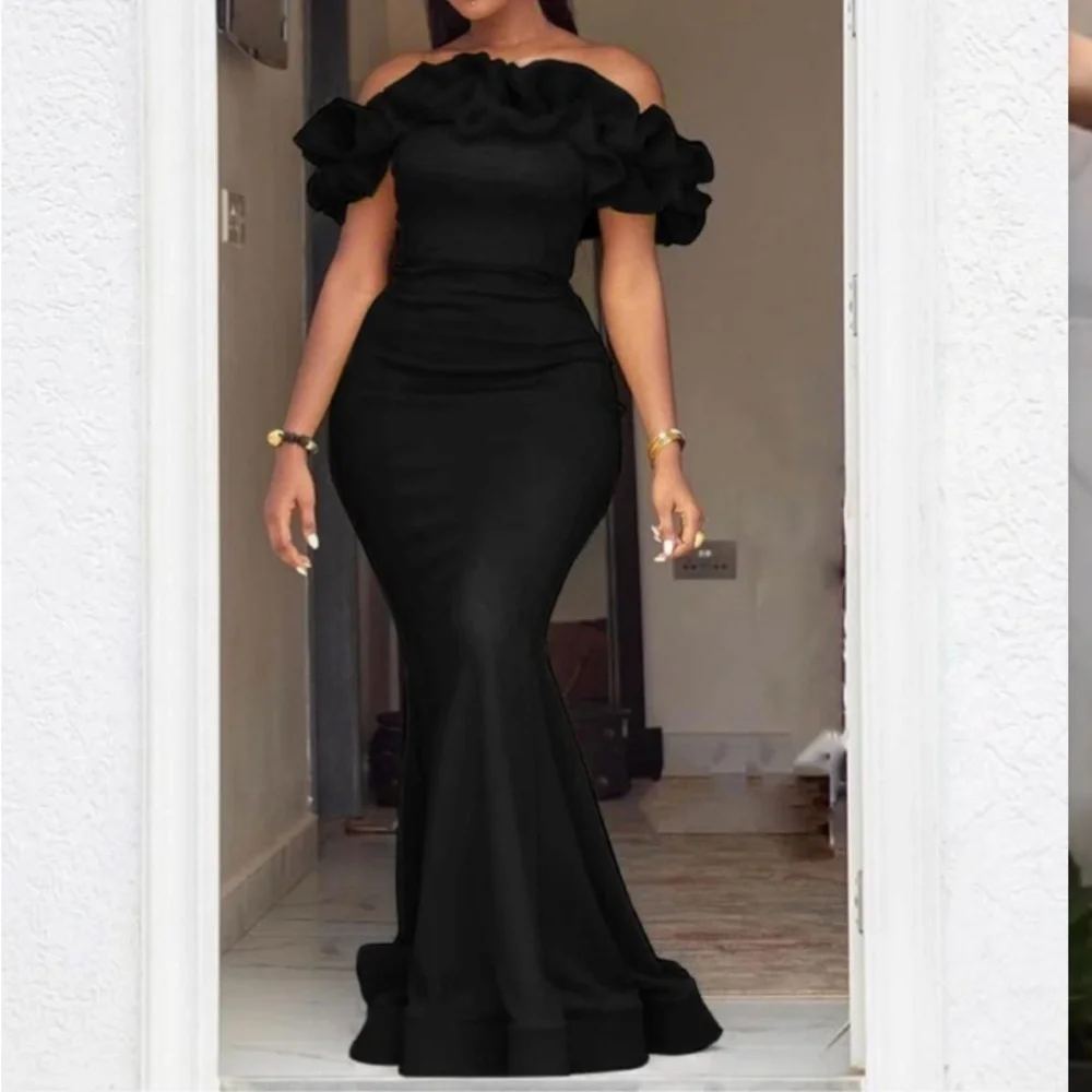 Floor-Length Off Shoulder Ruffles Mermaid Bodycon Party Evening Maxi Dress new - Picture 2 of 5